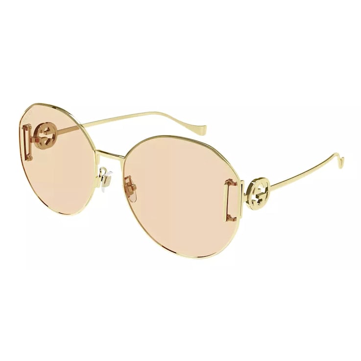 Gucci Gold Tone Frame with "GG Logo" /Pink Lens Sunglasses