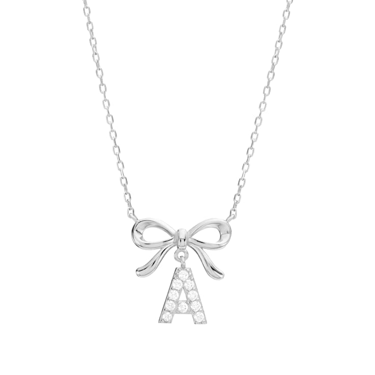 Initial A Bow CZ Necklace In 14K Gold Over Sterling Silver 0.23ctw