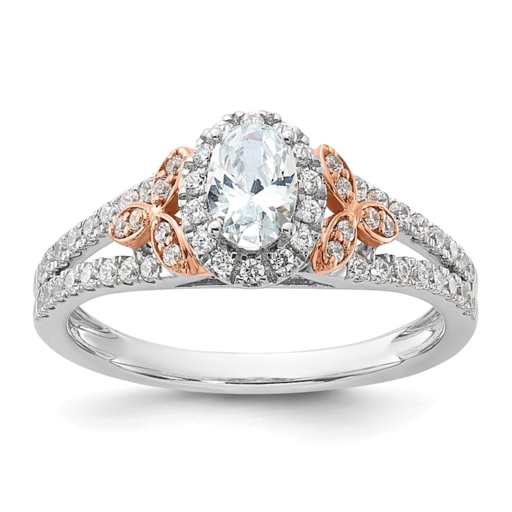 14K Two-tone Lab Grown Diamond Halo Engagement Ring 0.804ctw