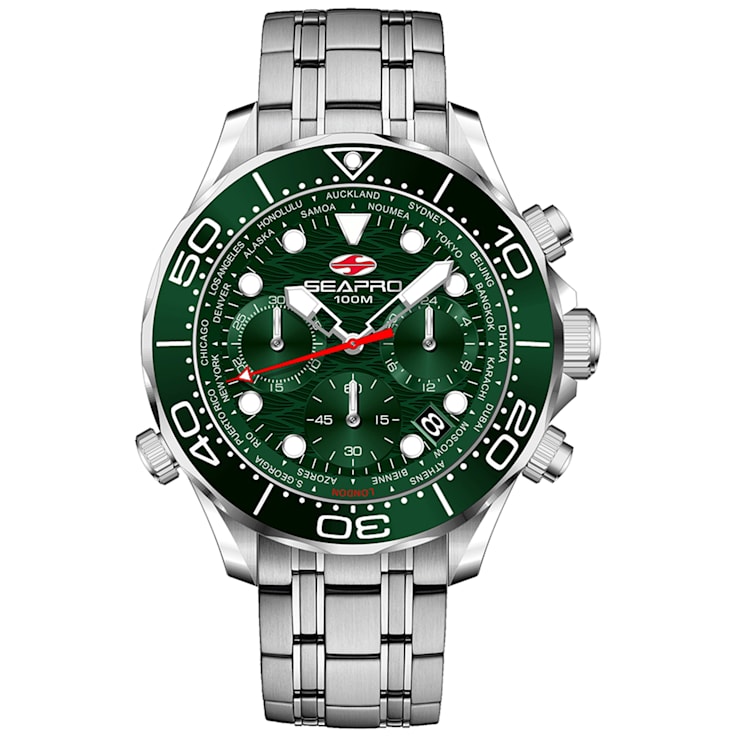 Seapro Men's Mondial Timer Green Dial, Stainless Steel Watch