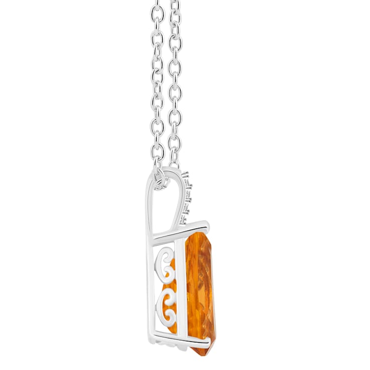 12x8mm Pear Shape Citrine With Diamond Accents Rhodium Over Sterling
Silver Pendant with Chain