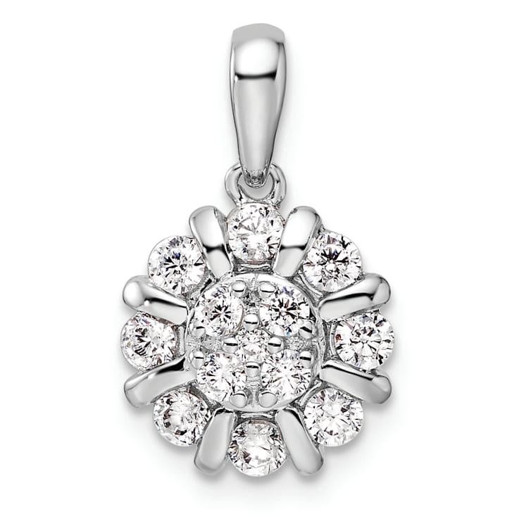Rhodium Over 14K White Gold Lab Grown Diamond Halo Pendant 0.50ctw