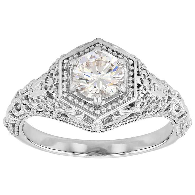 Diamond Simulant Vintage Inspired Ring In Sterling Silver