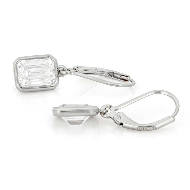 Moissanite Emerald-Cut Solitaire Drop Earrings in Platinum-Enhanced
Sterling Silver