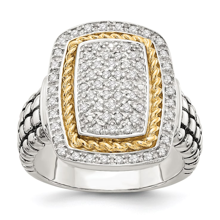 Sterling Silver Antiqued with 14K Accent Diamond Ring