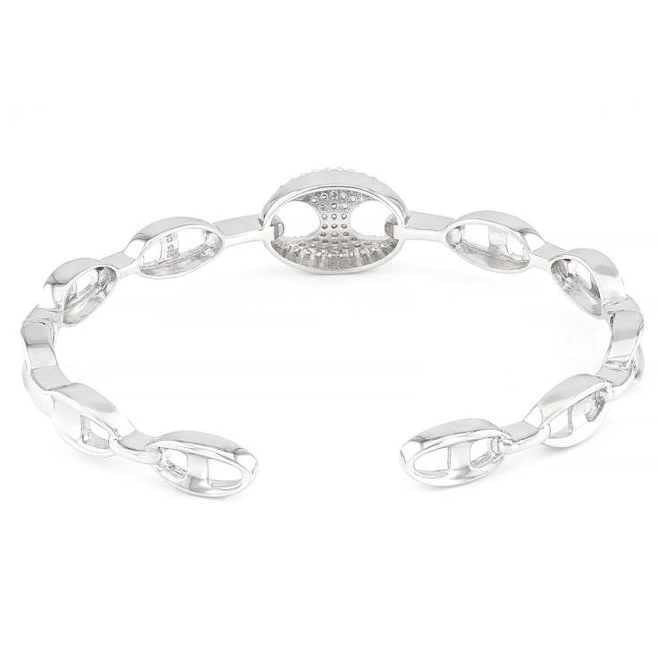 Bold CZ Mariner Link Cuff Bracelet In Sterling Silver