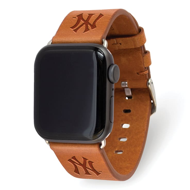 Gametime MLB New York Yankees Brown Leather Apple Watch Band (38/40mm S/M). Watch Not Included.