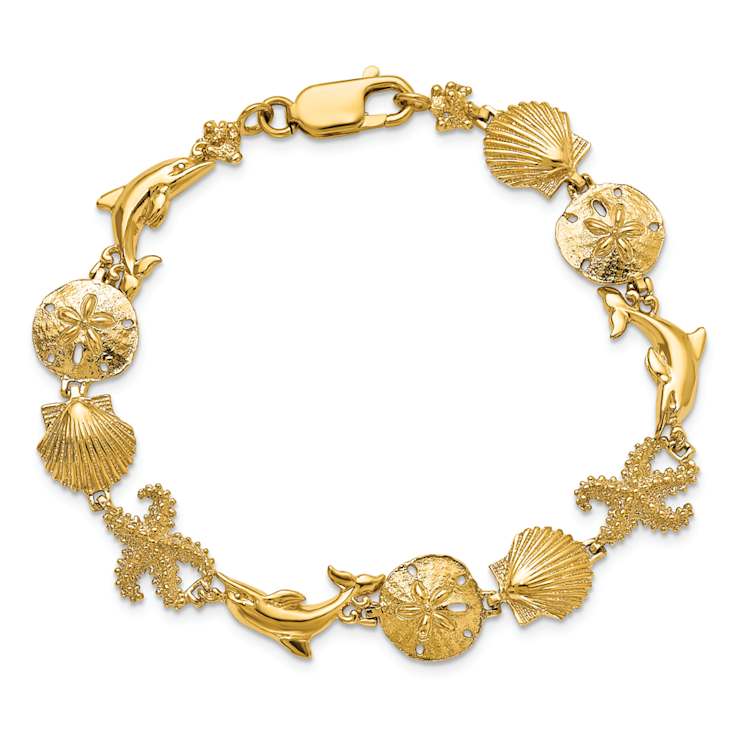 14k Yellow Gold Textured Seashore Theme Link Bracelet
