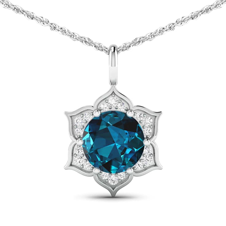 2.05ctw 14K White Gold Blue London Blue Topaz and White Diamond Pendant
with 18 inch Cable Chain