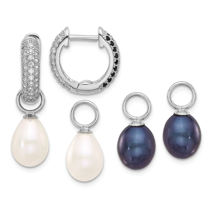 Rhodium Over Sterling Silver 7-8mm FWC Pearl/Cubic Zirconia
Interchangeable Earrings Set