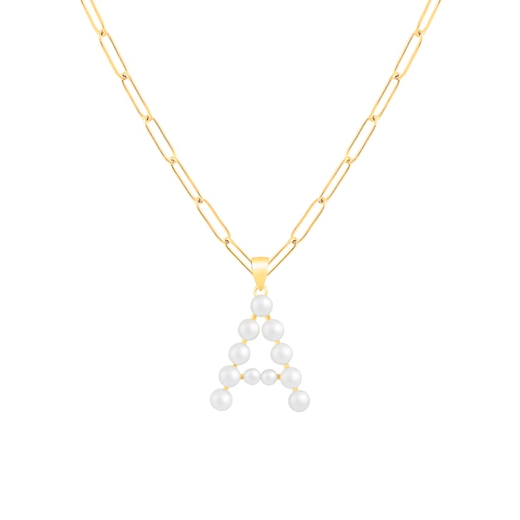 Letter A Initial Cultured Freshwater Pearl 18K Gold Over Sterling Silver
Pendant With  18" Chain