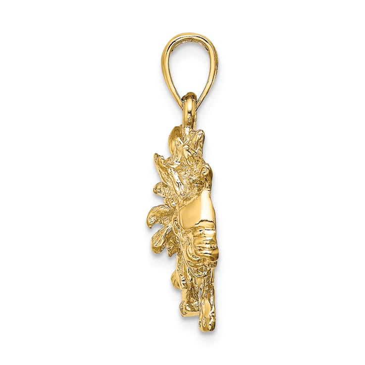 14k Yellow Gold 3D Textured Large Leo Zodiac pendant