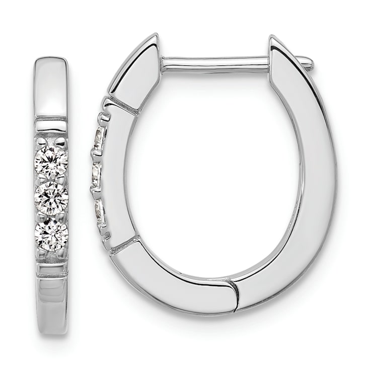 Rhodium Over Sterling Silver Polished Cubic Zirconia Oval Hinged Hoop Earrings