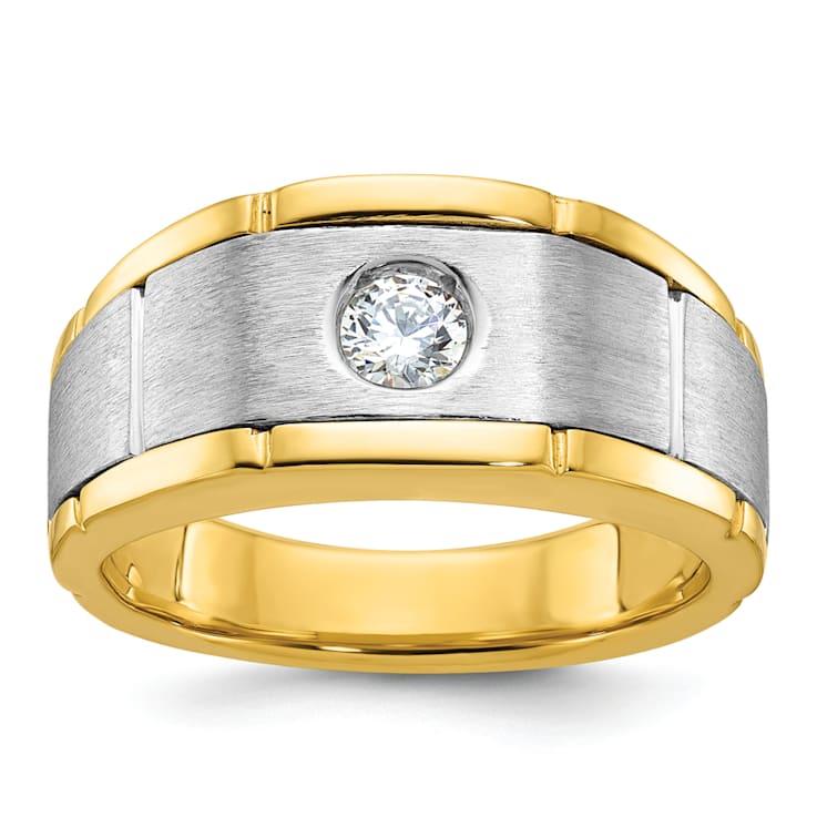 10K Two-tone Yellow and White Gold Men's Polished and Satin Diamond Ring 0.25ctw