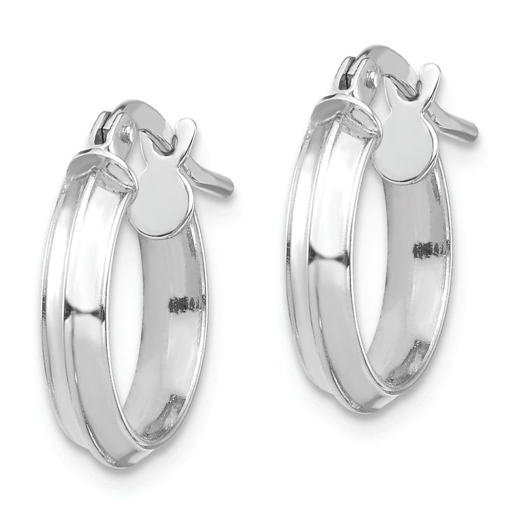 Rhodium Over 14k White Gold Polished 5/8" Small Hoop Earrings