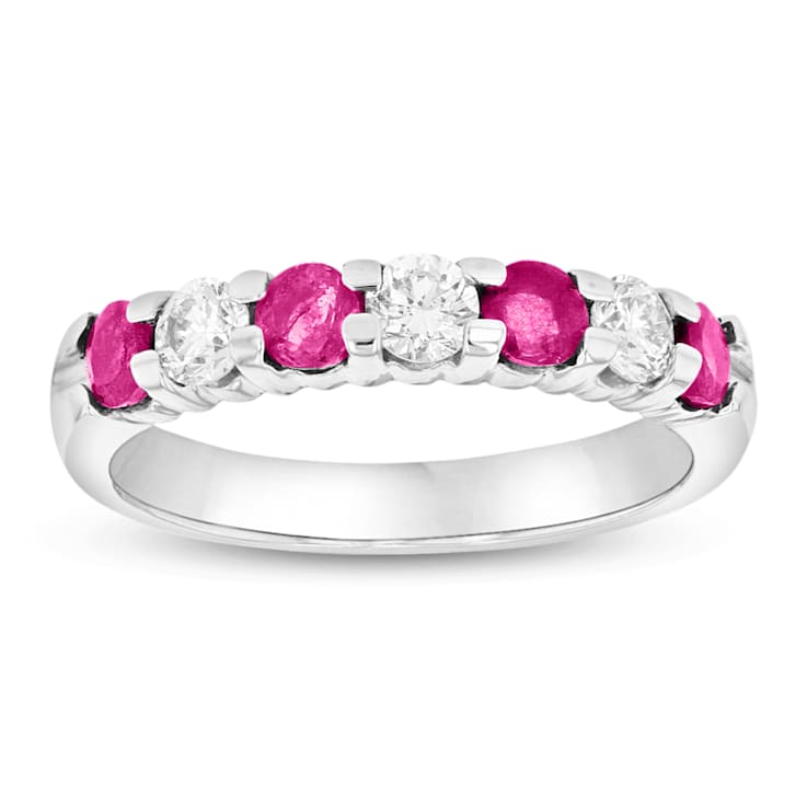 1.00ctw Ruby and Diamond Wedding Band Ring in 14k White Gold