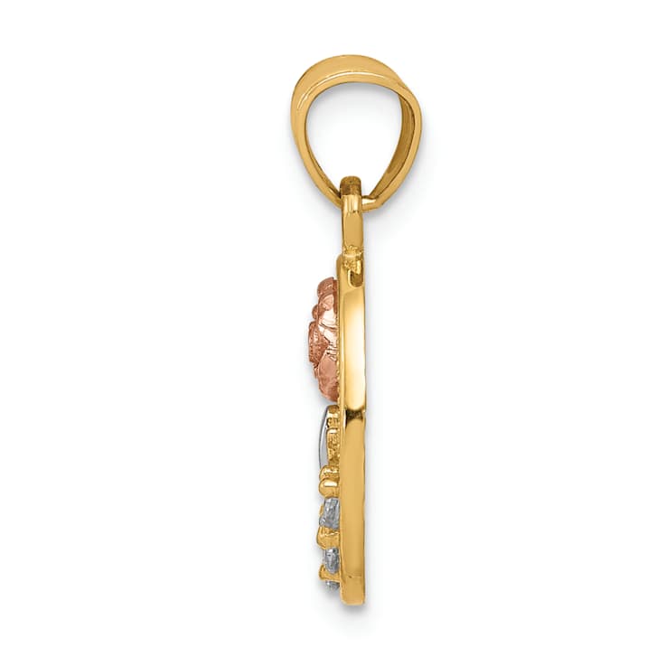 10k Yellow Gold, 10k Rose Gold and Rhodium Over 10k Yellow Gold Cubic
Zirconia Rose in Oval Charm