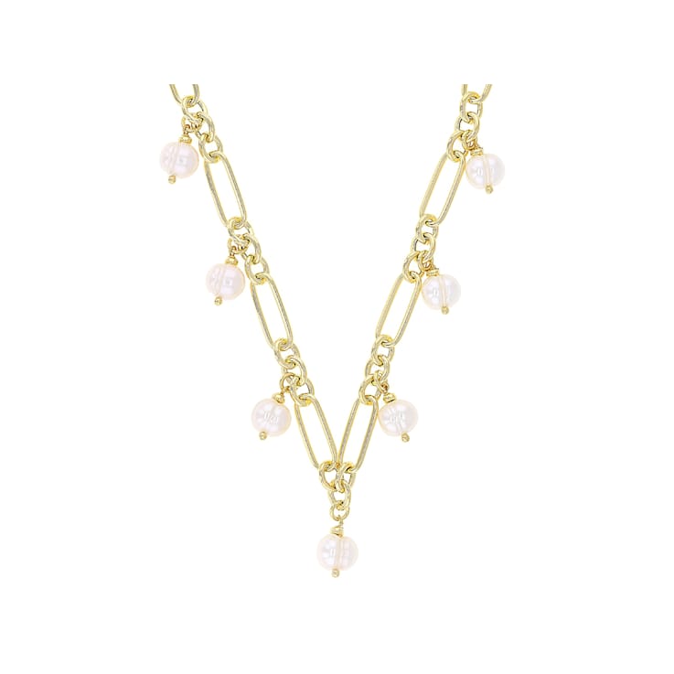 Freshwater Pearl Station Necklace In 18K Gold Over Bronze 20 Inch