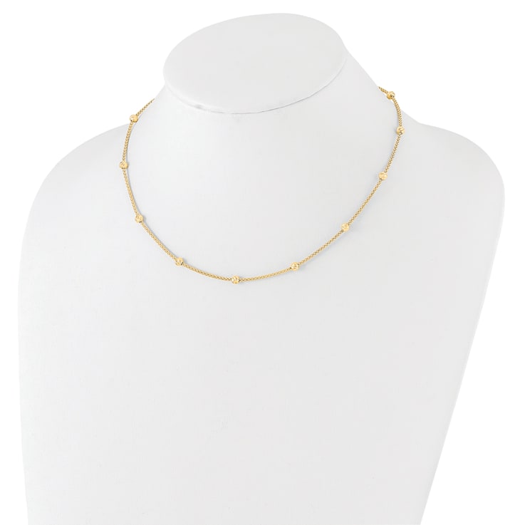 14K Yellow Gold Polished and Diamond-cut Beaded Necklace