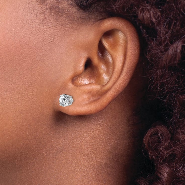 Rhodium Over 14K White Gold 2ct. 6.5mm Round G H I True Light Moissanite Earrings