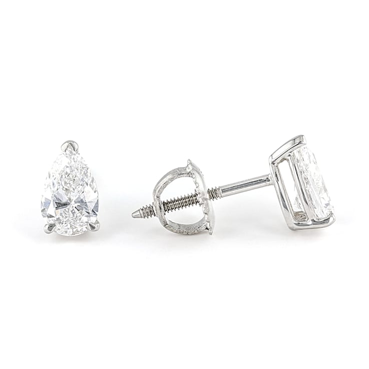 Certified Pear Shape White Lab-Grown Diamond E-F SI 18k White Gold Stud
Earrings 1.50ctw