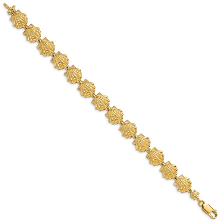 14k Yellow Gold Textured Scallop Shell Link Bracelet