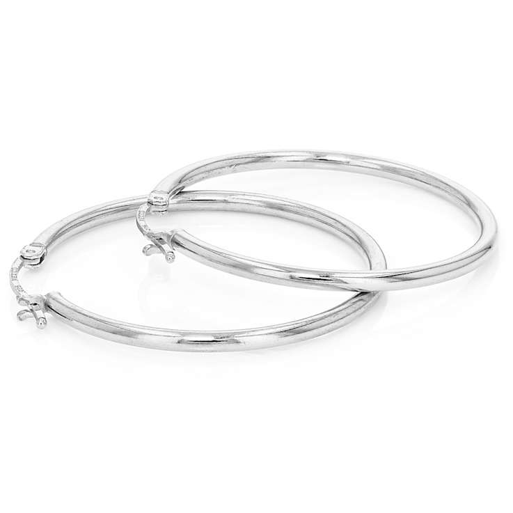 Classic Polished Hoop Earrings In Sterling Silver 1.25"