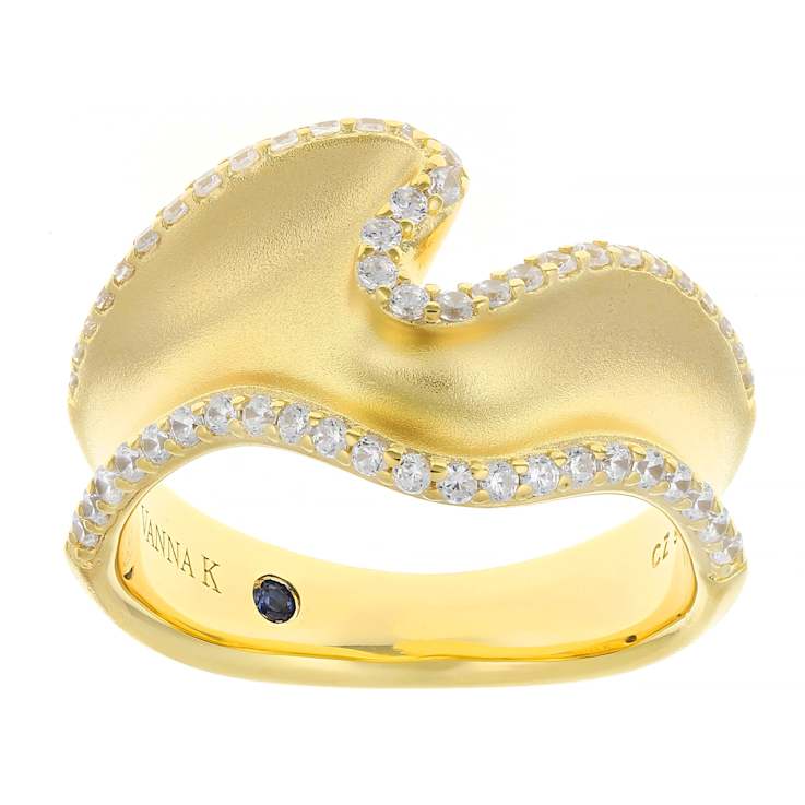 Sculptural Wave CZ Ring In 18K Gold Over Sterling Silver