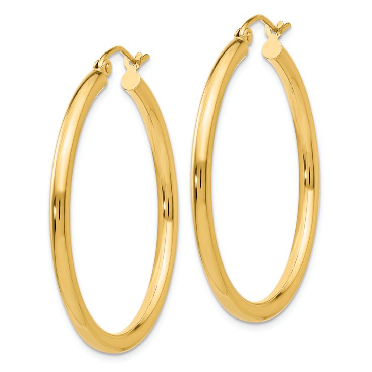 14k Yellow Gold Polished 1 3/8" Tube Hoop Earrings