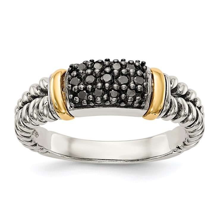 Sterling Silver with 14K Accent Antiqued Black Diamond and Black Rhodium Ring