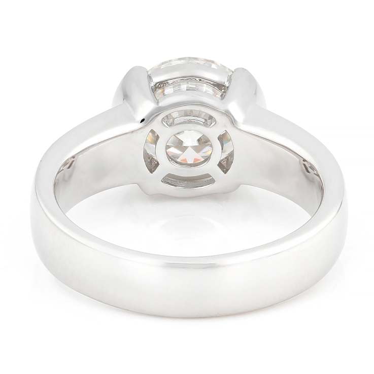 Round Moissanite Solitaire Ring In Platinum-Enhanced Sterling Silver