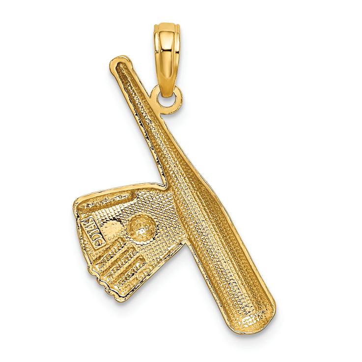 14K Two-tone Gold  Textured Baseball Bat with Ball Charm