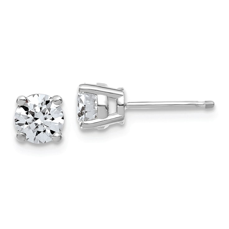 Rhodium Over 14K White Gold 1ct. 5.0mm Round G H I True Light Moissanite Earrings