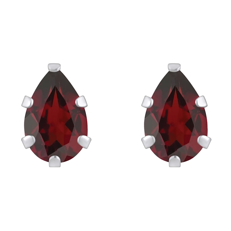 6x4mm Pear Shape Garnet Rhodium Over 10k White Gold Stud Earrings