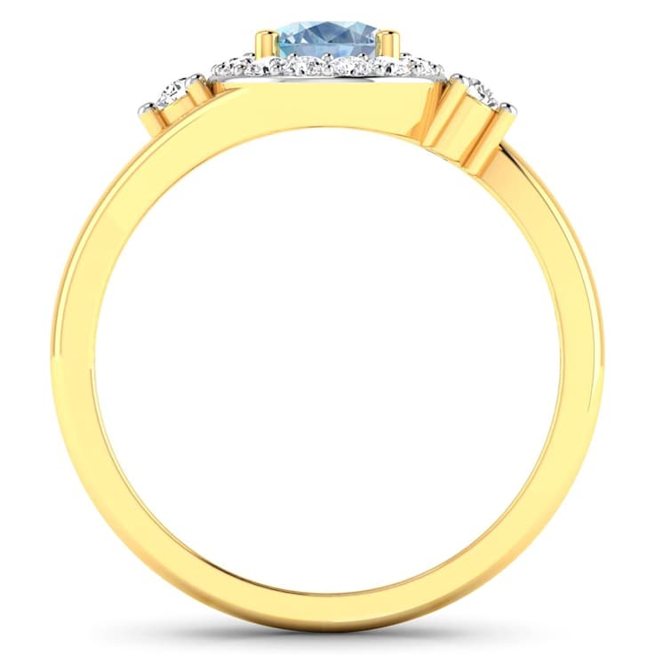 Oval Blue Aquamarine and Diamond 14K Yellow Gold Halo Ring 0.78 ctw