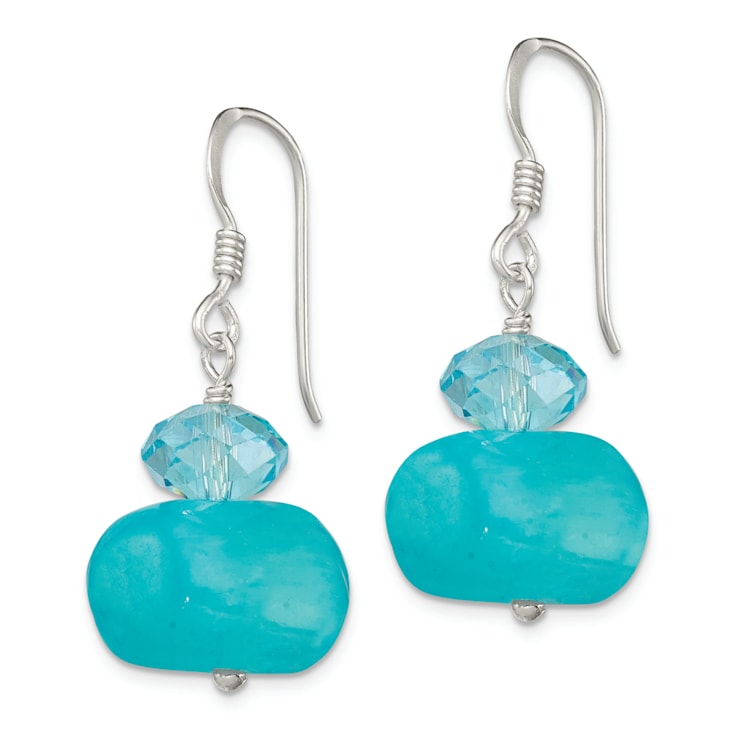 Sterling Silver Polished Aquamarine Crystal and Blue Jadeite Dangle Earrings