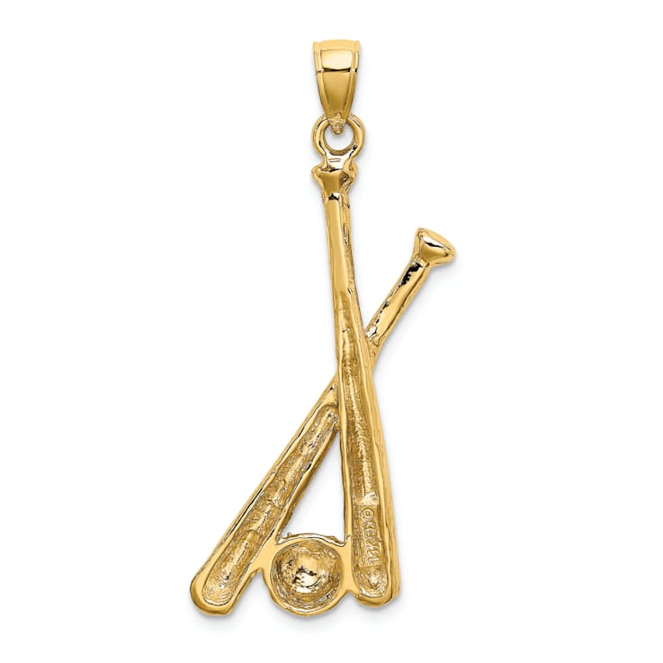 14k Yellow Gold 2D Textured Baseball Bats and Ball Charm