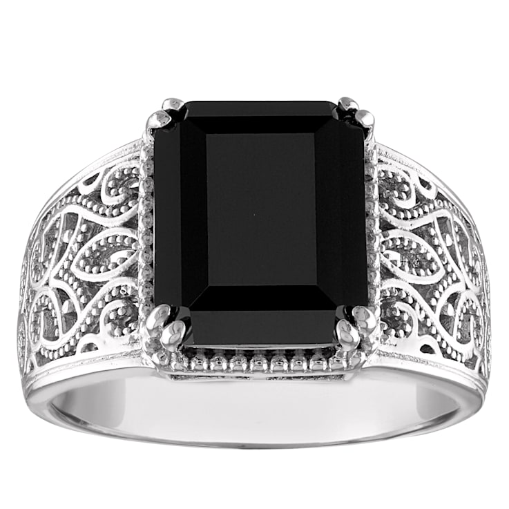Sterling Silver Black Spinel Filigree Ring 4.7ctw