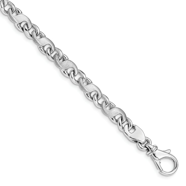 Rhodium Over 14k White Gold 5.4mm Hand Polished and Satin Fancy S-Link Bracelet