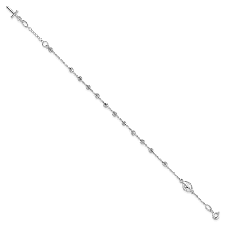 Rhodium Over 14K White Gold Diamond-cut Cross and Miraculous Medal 0.75
Inch Extension Bracelet