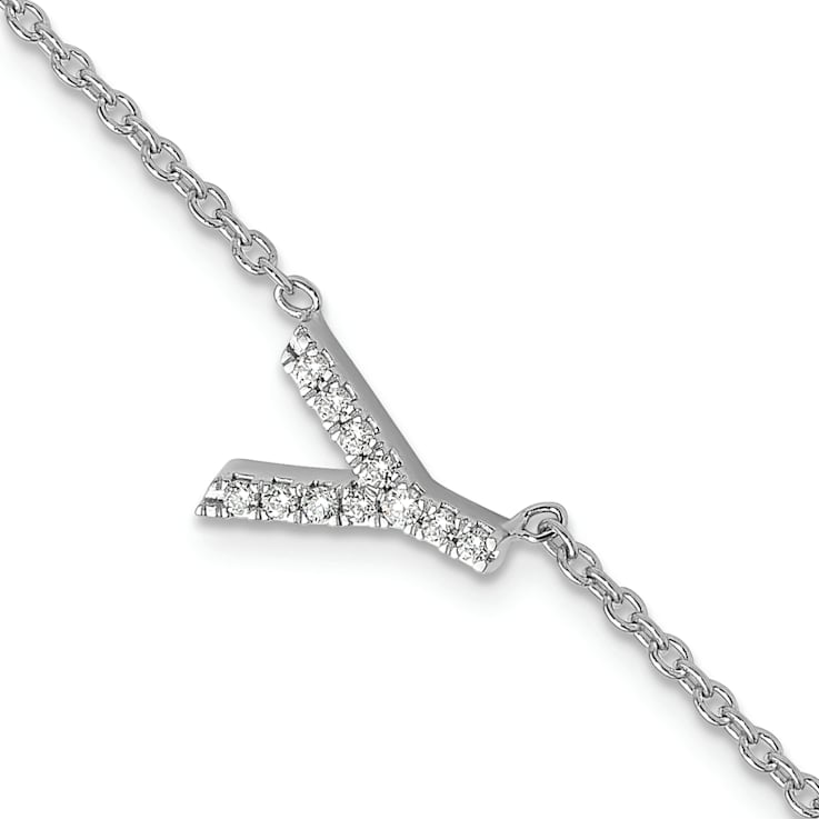 Rhodium Over 14k White Gold Diamond Sideways Letter Y Bracelet