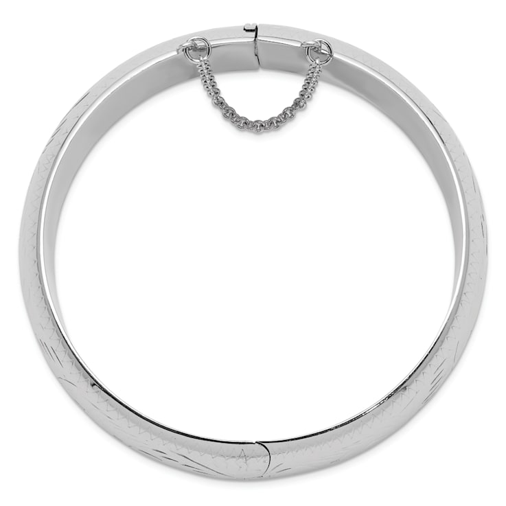 Rhodium Over Sterling Silver Diamond-cut 20mm Hinged Bangle Bracelet