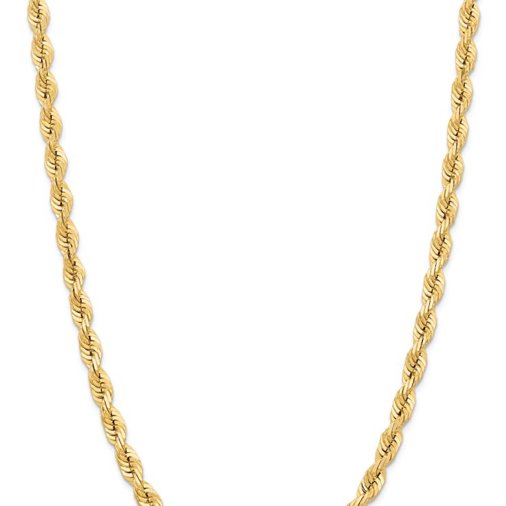 14k Yellow Gold 7mm Diamond-Cut Solid Quadruple Rope 30 Inch Chain