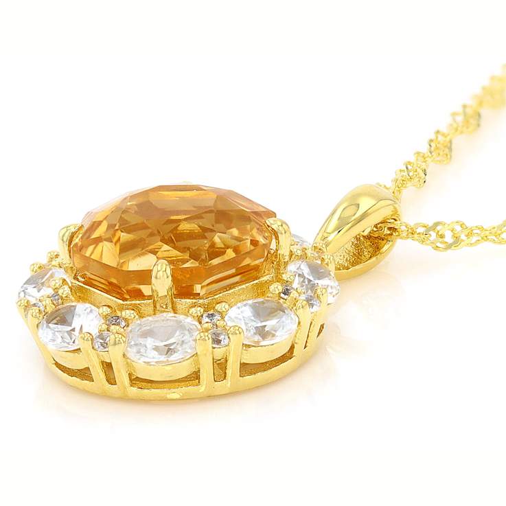 Citrine And White Zircon Pendant Necklace In 18K Gold Over Sterling
Silver 5.73ctw