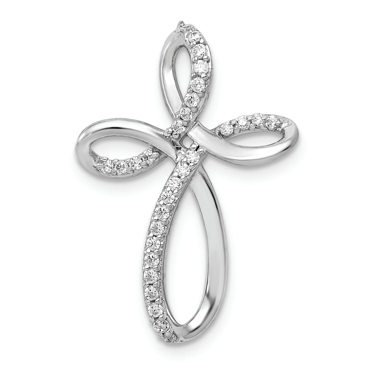 Rhodium Over 14K White Gold 1/6ct. Diamond Cross Chain Slide