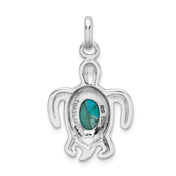 Rhodium Over Sterling Silver Antiqued Reconstituted Turquoise Turtle Pendant