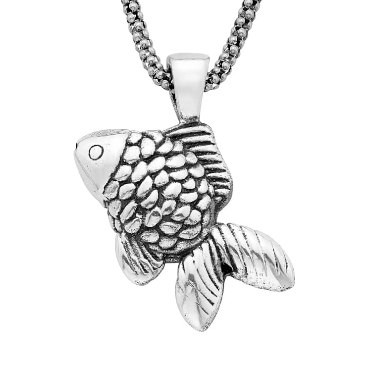 Sterling Silver 25mm Fish Necklace, 18”