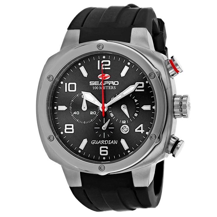 Seapro Men's Guardian Black Dial, Black Silicone Watch