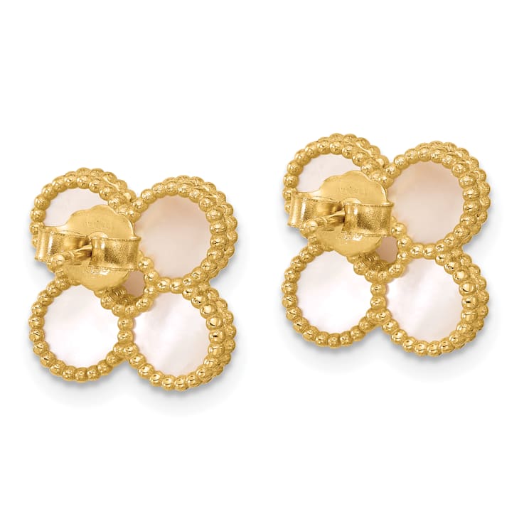 14K Yellow Gold Mother of Pearl Flower Post Earrings