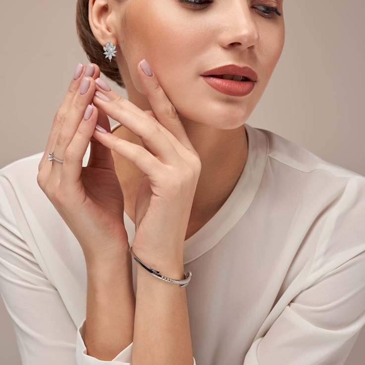 CZ Corsage Flower Cluster Stud Earrings In 14K Gold Over Sterling Silver